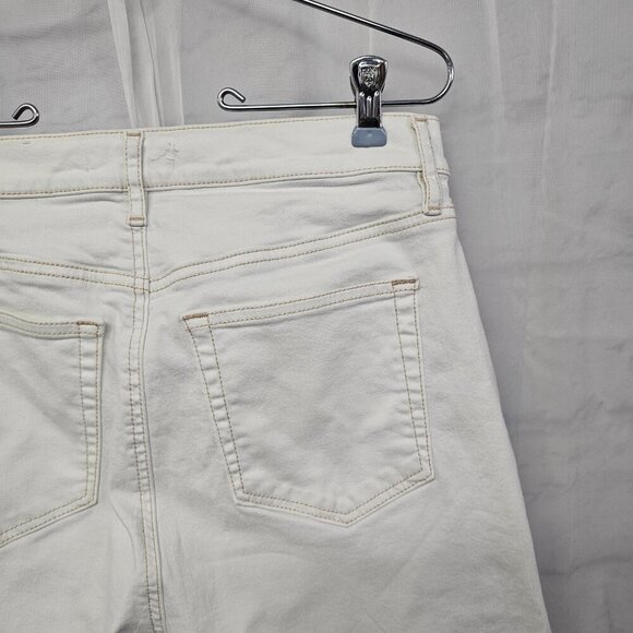 Loft White High Rise Flare Crop Jeans Denim Distressed 4 - Picture 10 of 15